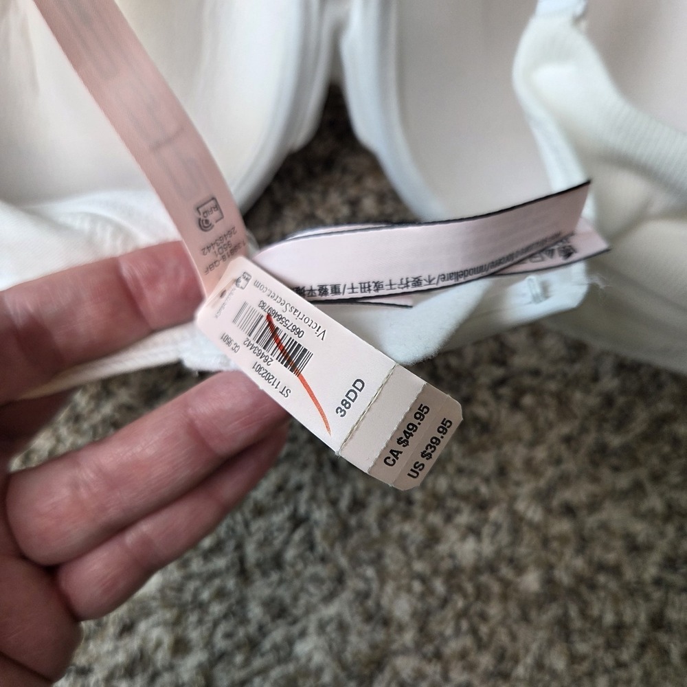 Victoria's Secret Ribbed White 38DD Padded‎ T Shirt Bra Full Coverage Bra Lace - Picture 7 of 8